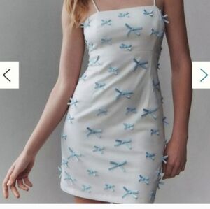 Nwt Bhldn Anthropologie White Blue Bow Dress